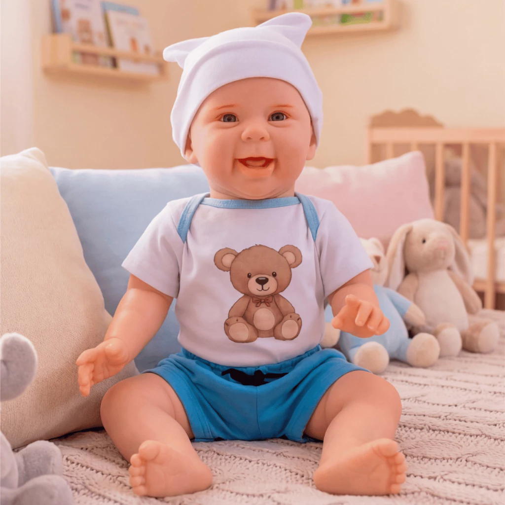 Bebê reborn menino com bolsa maternidade